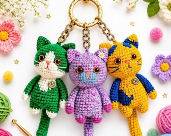 Molde para chaveiro de gato em crochê | Mini gatinho amigurumi em PDF (Download digital)