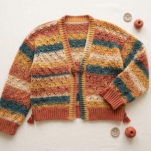 Modello PDF per cardigan all'uncinetto / Maglione autunnale stile "nonna" / Giacca patchwork boho chic / Modello all'uncinetto autunnale in filato di peso medio