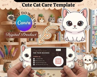 Die Cut Cat Gromming Business Card | Pet Business Card | Pop Up | Digital Product | Editable Canva (EN/FR/ES)
