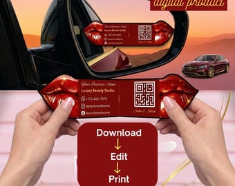 Folded Lips Business Card | folded card design | QR Code Design for Beauty | Canva Editable