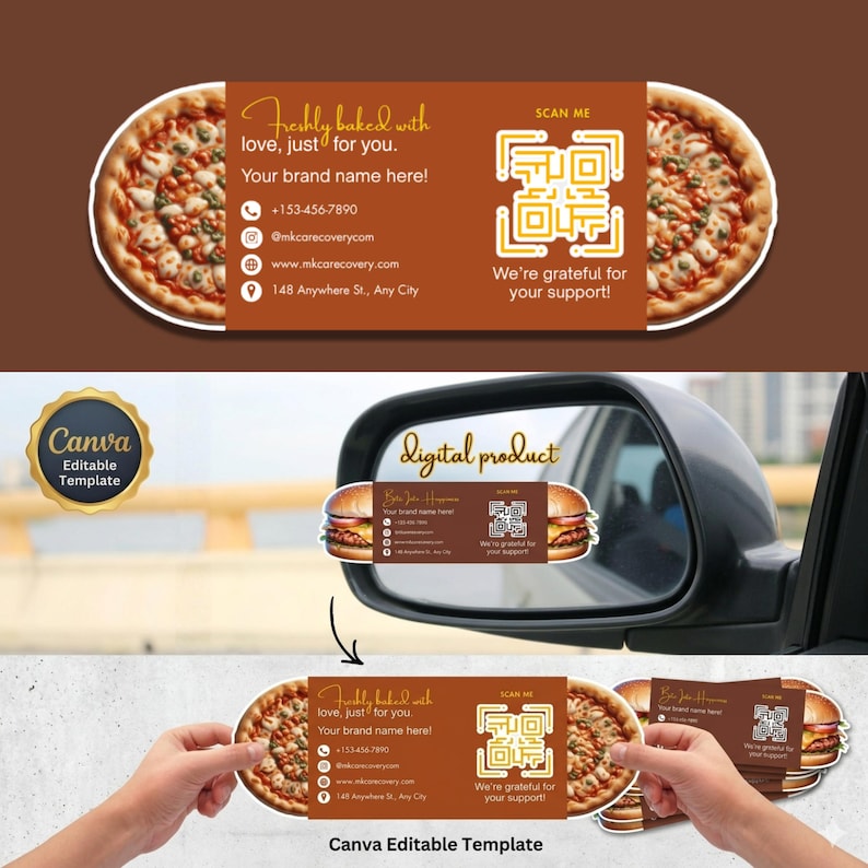 Editable Food Business Canva Templates, Die Cut Folded Card, QR code Design, Burger and Pizza Pop up Card image 4