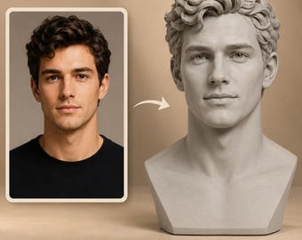Gepersonaliseerde 3D-buste, aangepaste portretbuste van foto, aangepast gezichtsstandbeeld, gepersonaliseerde sculptuur, uniek cadeau voor hem