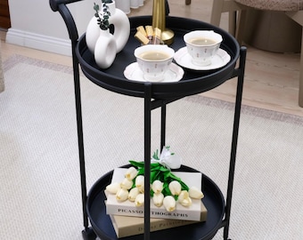 2 tier rolling side table & serving cart