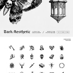 Dark aesthetic svg resource pack, gothic mysticism clipart, pixel art and detailed styles, PNG, AI, and SVG formats(5)