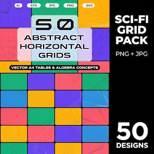 50 Abstract Horizontal Grids PNG JPG | Science Math Geometry Background | Sci-Fi Wave Pattern Digital Download for Commercial Use 162c