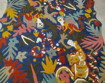 Hand Tufted Wool Jungle Tiger Rug – Colorful Animal Statement Carpet