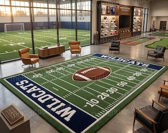 Custom Wildcats Football Field Rug: Hand Tufted Sports Fan Carpet