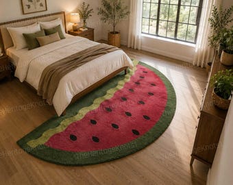 Hand Tufted Watermelon Slice Rug – Plush Fruit Shaped Carpet for Bedroom Living Room