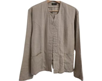 Veste blazer courte vintage en lin beige, taille S/M | 100% lin | Fabriquée en Suède | Sans col