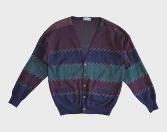 Cardigan vintage da uomo Pierre Cardin, taglia M-L, multicolore, in lana vergine, stile retrò
