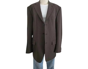 Vintage 90s Blazer Unisex Braun Gestreift Wollmix Gr. M/L Retro Oversized