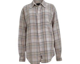 Camicia a quadri oversize unisex GANT – Misto lino e cotone beige-blu con bottoni, taglia L/XL
