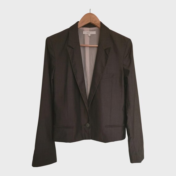 Vanessa Bruno Vintage 90s Blazer Kurz Dunkelbraun Grau Wolle‑Seide Gr S M
