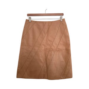 Vintage DKNY Lederrock | Echtleder Beige Braun | Diagonale Naht | Gr. M/L | Preloved