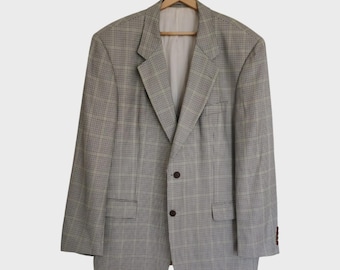 Blazer Hugo Boss Dionysos Vintage pour homme, taille XL, à carreaux multicolores, en laine et soie.