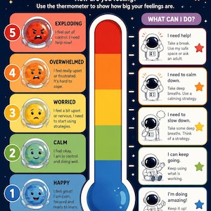 Poster med termometer för känslor i rymden | Diagram över känslomässig reglering (digital nedladdning)