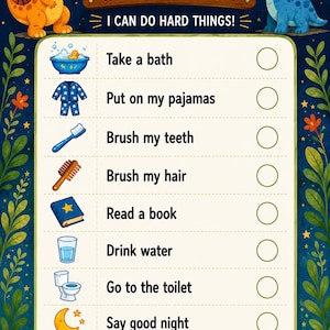 Dinosaurier-Abendroutine-Checkliste | Visueller Schlafenszeitplan für Kinder (Sofort-Download)