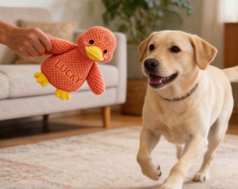 Personalized Duck Plush Dog Toy with Squeaker - Durable Custom Name Puppy Chew Toy, Cute Pet Gift for Dog Lovers