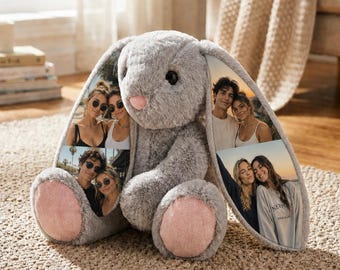 Benutzerdefinierte Foto Bunny Plüsch - personalisierte versteckt Ohr Bild Häschen Geschenk für Paare Jahrestag Geschenke