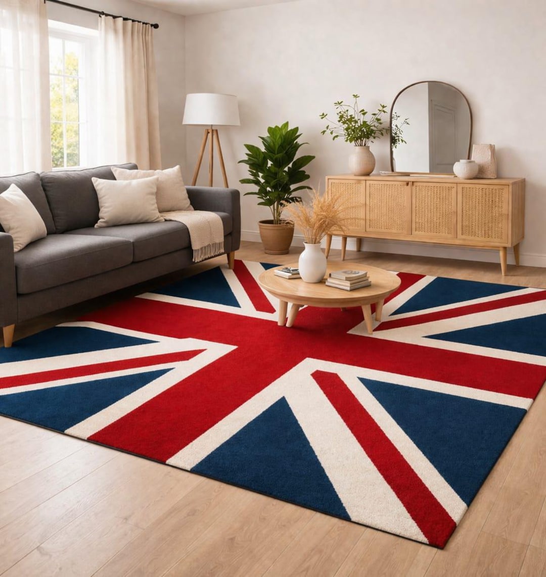 Hand Tufted Union Jack Wool Rug, Modern British Flag Carpet, Living ...