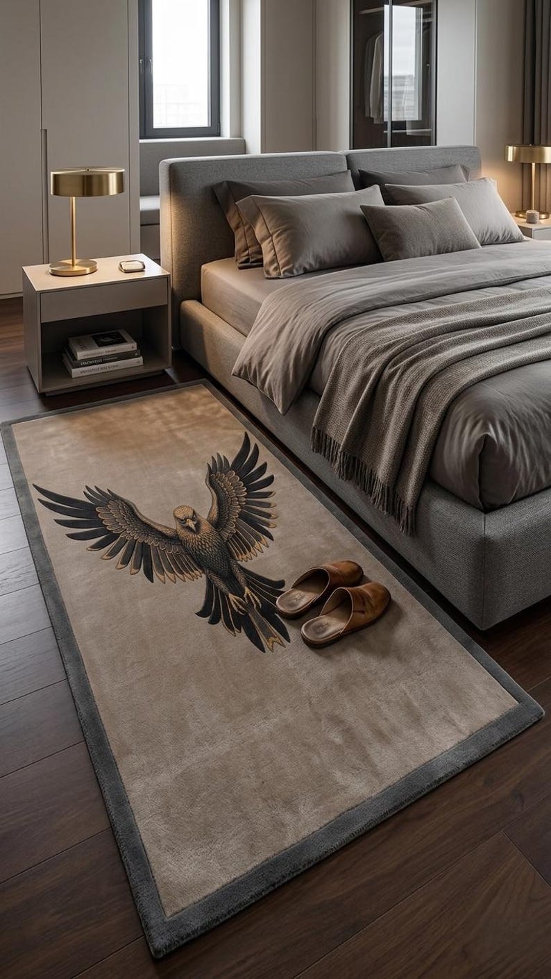 Hand Tufted Eagle Rug Luxury Wildlife Statement Carpet Modern Neutral ...