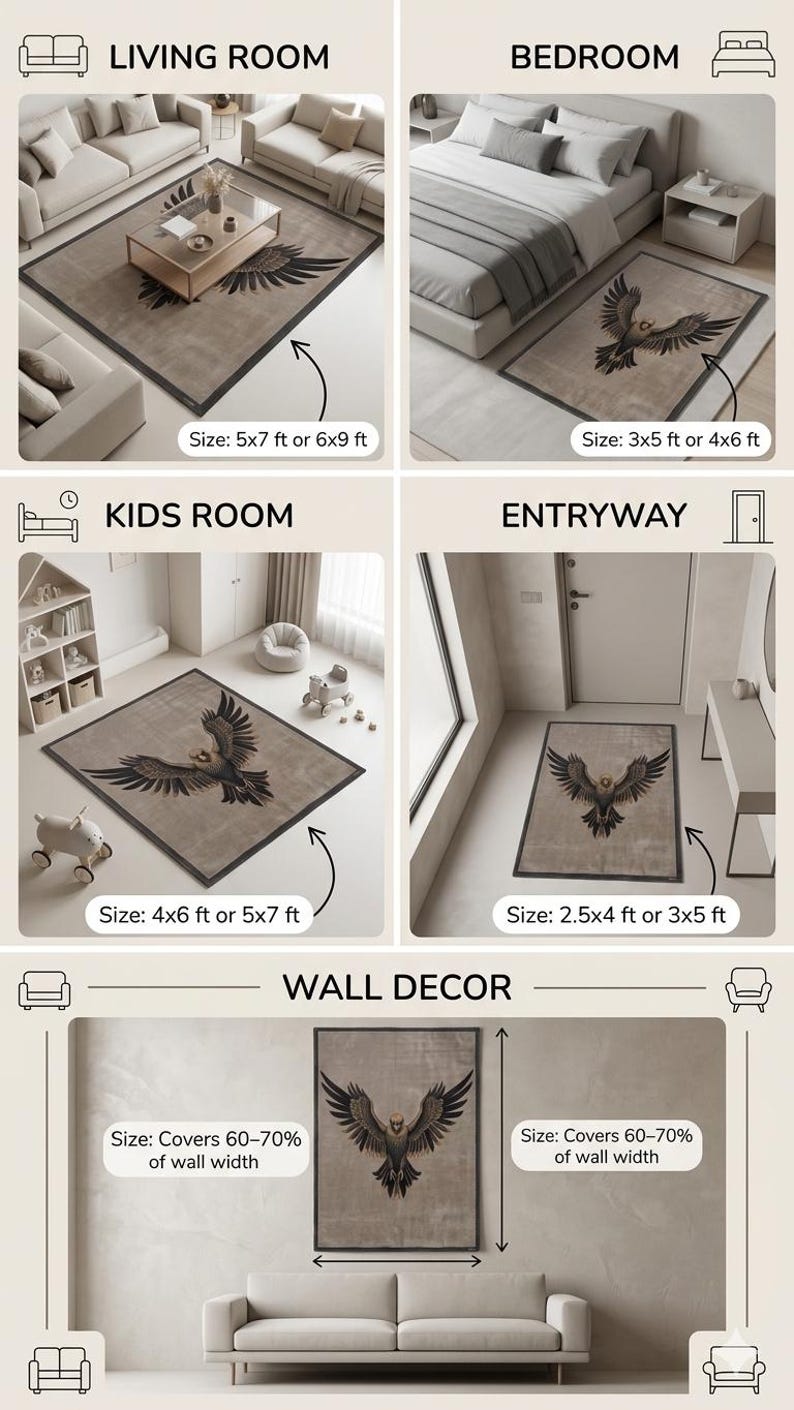 Hand Tufted Eagle Rug Luxury Wildlife Statement Carpet Modern Neutral ...