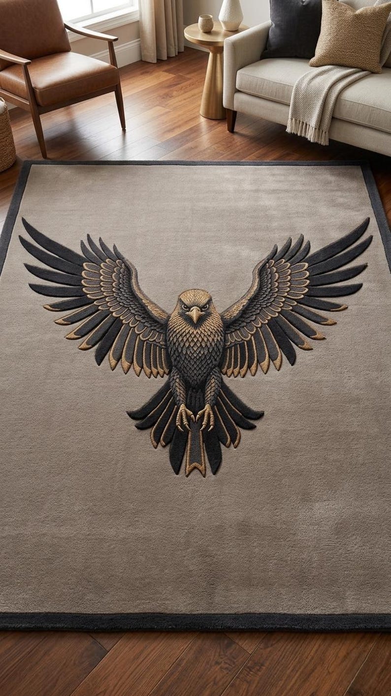 Hand Tufted Eagle Rug Luxury Wildlife Statement Carpet Modern Neutral ...