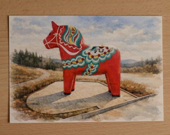 Postal de acuarela de Suecia – paisaje – postal acuarela – tarjeta artística – decoración de pared – Avesta