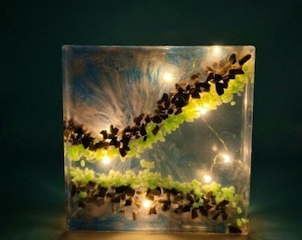 Handmade Epoxy Resin Lamp with LED Lights – Unique Artistic Home Decor – 17x17 cm