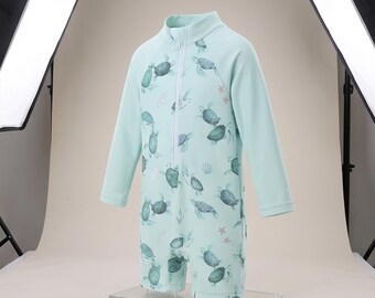 Traje de baño de manga larga para bebé niño, conjunto con estampado de dinosaurio y tortuga (protección UPF).