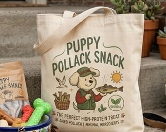 Puppy Pollack Snack Tote Bag, Funny Dog Lover Gift, Cute Puppy Tote, Natural Dog Treat Bag, Pet Parent Gift, Dog Mom Tote,Animal Graphic Bag