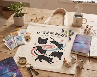 Meow Or Never Tote Bag, Wicked Cats Crew, Funny Cat Lover Gift, Celestial Cat Tote, Cute Kitty Bag,For Cat Mom, Space Cat Art, Aesthetic Bag