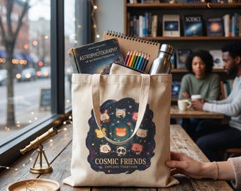 Cosmic Friends Tote Bag, Kawaii Space, Cute Animal Galaxy Canvas,Celestial Animal Bag, Space Lover, Trendy Graphic Tote, Aesthetic Anime Bag