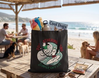 Dog Tote Bag, Summer Beach Gift, Skater Dog Canvas Bag, Surfing Dog Tote, Funny Animal Bag, Trendy Streetwear, Pet Lover , Summer Tote Bag