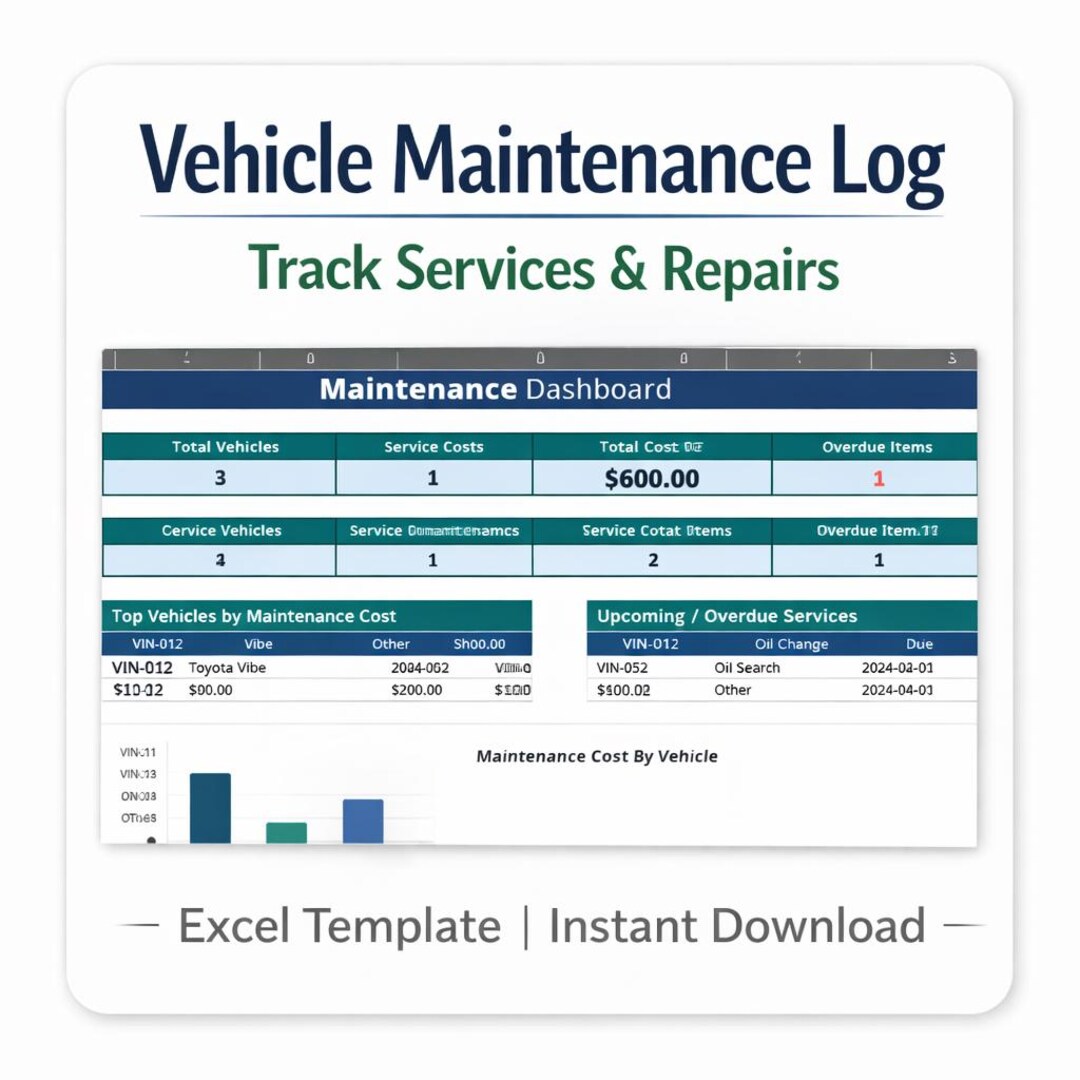 Vehicle Maintenance Log Spreadsheet | Fleet Service Tracker (excel) - Etsy