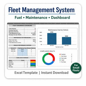 Small Fleet Management System | Vehicle Maintenance, Fuel Log (Excel Template)