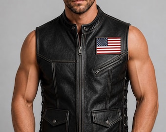 Handmade Black Genuine Leather Vest | Men's Motorcycle Biker Waistcoat