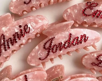 Personalized Rhinestone Hair Claw, Custom Name Acrylic Hair Clip, Bridesmaid Accessory, Sparkly Gift