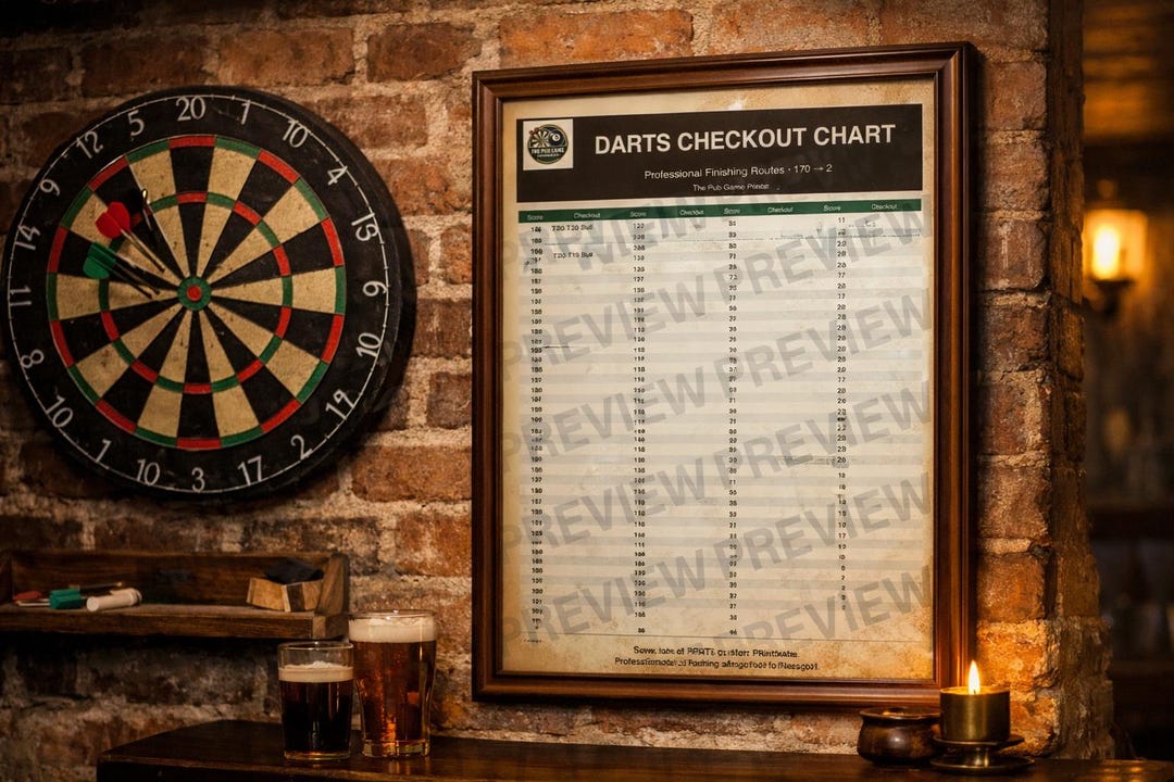 Darts Checkout Chart Printable A3 | Dart Finishes Guide 170-2 | Pub ...
