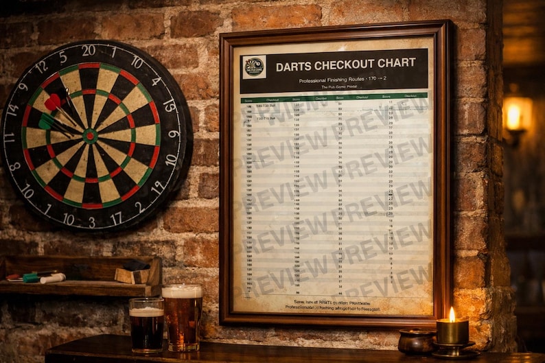 Darts Checkout Chart Printable A3 | Dart Finishes Guide 170-2 | Pub ...