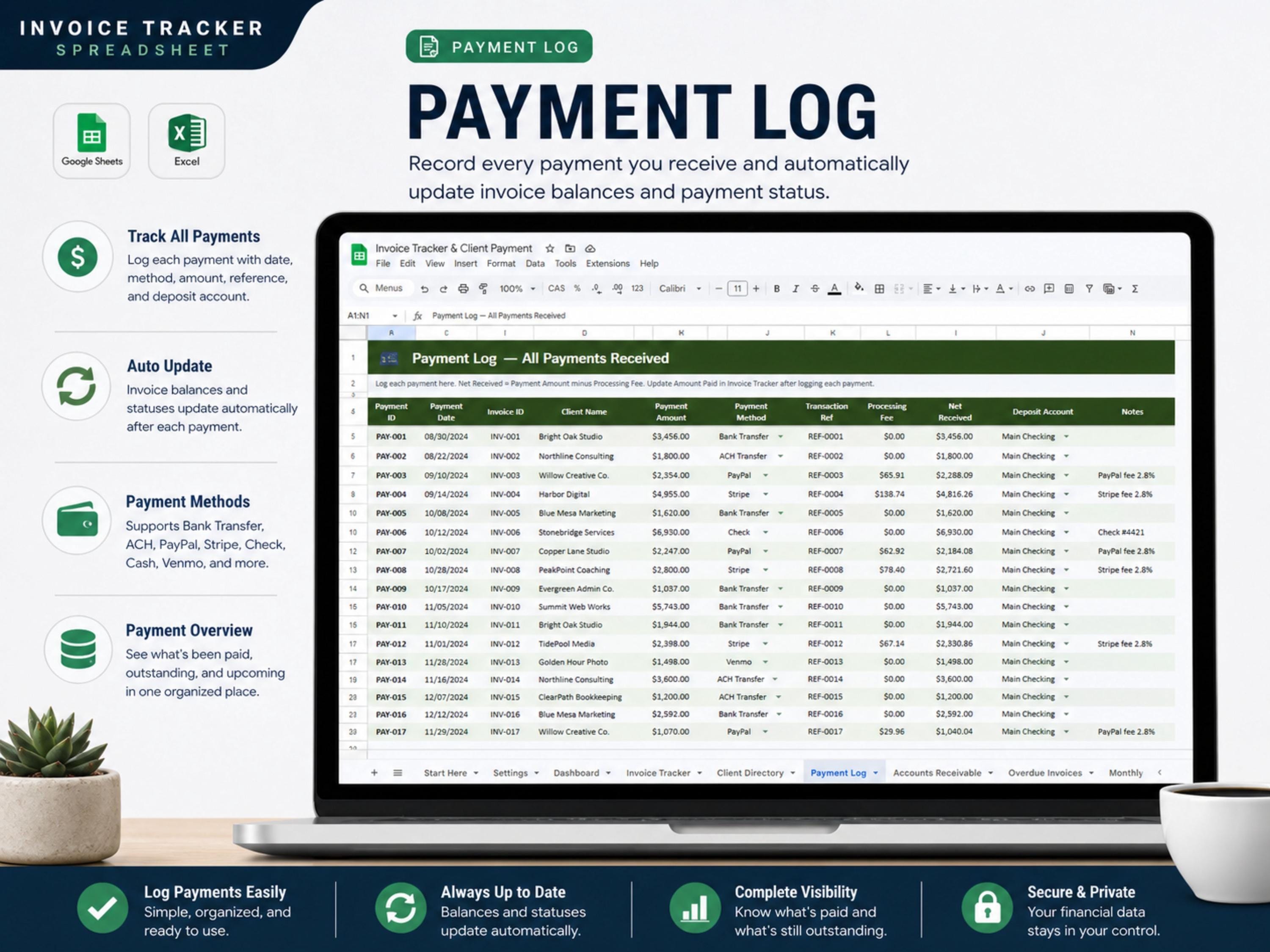 Invoices Log In Invoice Tracker Spreadsheet, Client Payment Log & Small Business ...