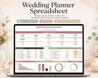 Wedding Planner Spreadsheet, 22 Tab Wedding Planning Command Center Excel Google Sheets