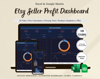 Etsy Fee Calculator Spreadsheet, Pricing Tool & Profit Margin Tracker for Google Sheets Excel