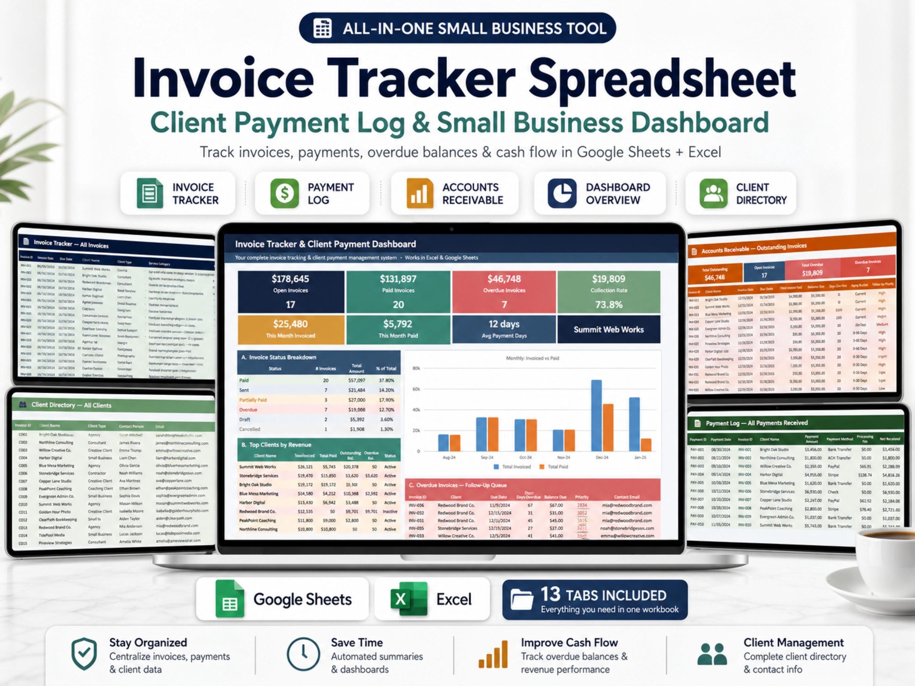 Invoice Tracker Spreadsheet, Client Payment Log & Small Business ...