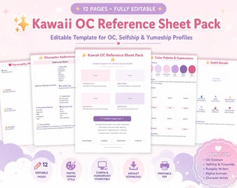Kawaii OC Reference Sheet PDF, Pastel Character Profile Template