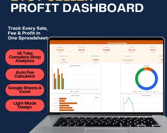 Etsy Seller Dashboard Spreadsheet, Sales Profit Inventory Tracker for Google Sheets Excel