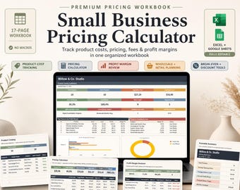 Small Business Pricing Calculator, Handmade Product Cost Spreadsheet, Profit Margin Excel Google Sheets Template