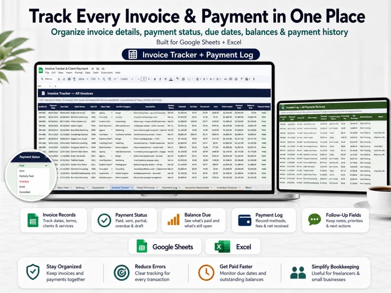 Invoice Tracker Spreadsheet, Client Payment Log & Small Business ...