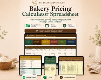 Bakery Pricing Calculator Spreadsheet for Google Sheets & Excel