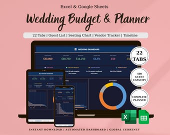 Wedding Planner Spreadsheet, Budget Guest List Seating Chart Checklist Google Sheets Excel